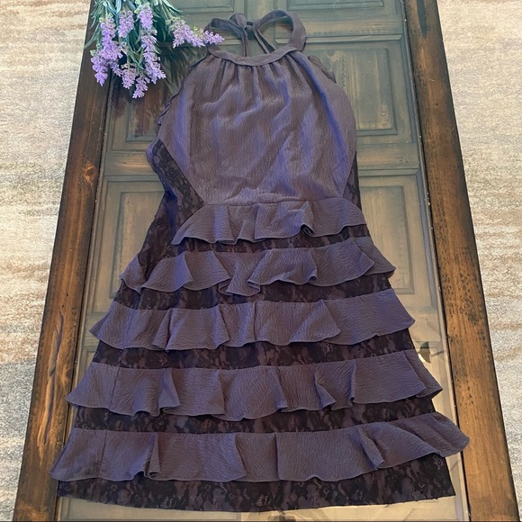 Rebecca Taylor Silk Eggplant Lace Ruffled Dress - Picture 5 of 15